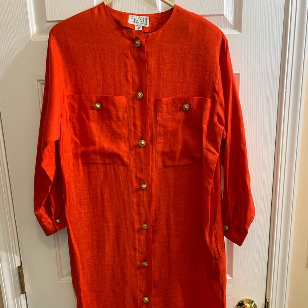 Vintage Linen Red Searle Button-down Dress size 8